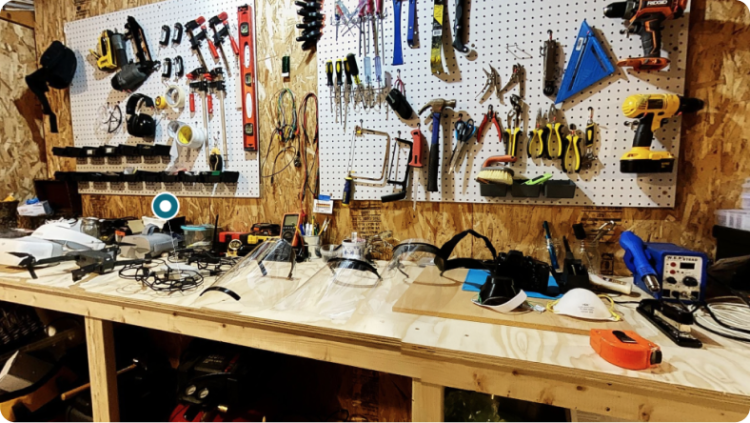 A basement workshop.